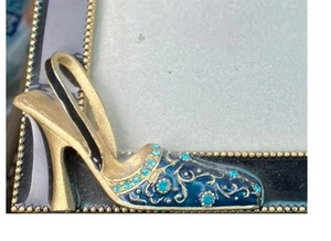 Tabletop Glass Picture Frame With Bling Blue High Heel Shoe Size 4" x 6" Photo - Picture 1 of 8