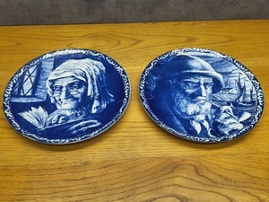 vintage  Delft Boch Freres La Louviere Belgium  Old Fisherman & Wife 10" Plates - Picture 1 of 6