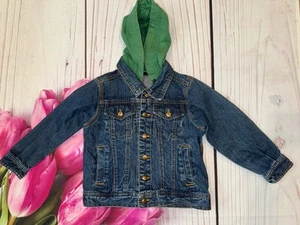 John Deere Size M (5/6) Boys Blue Denim Jean Jacket Trucker Style Removable Hood - Picture 1 of 3