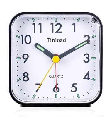 Small Battery Operated Analog Travel Alarm Clock Silent Non Ticking, Gentle W... - Image 1 of 4