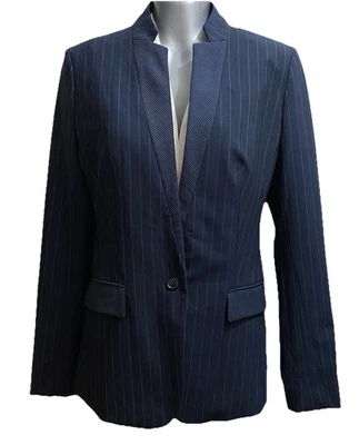 Banana Republic Wool Blazer Jacket Womens Size 6 Navy Blue Pinstripe Lined - Image 1 of 4