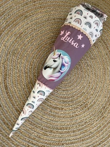 Schultüte Stoff 70 cm inkl. Papprohling Einhorn Mädchen Einschulung genäht - Bild 1 von 4