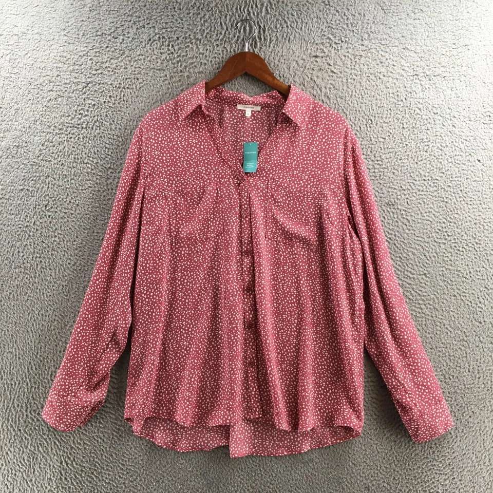 Blusa Maurices Mujer XL Rosa Manga Larga Cuello Botones Lunares NUEVA Foto 1 de 4