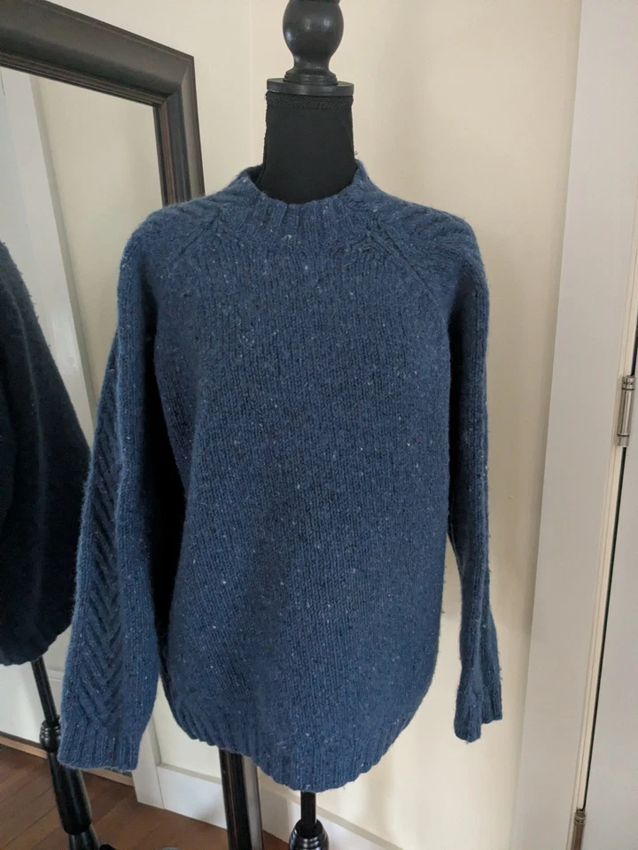 Suéter de Lana Pescador Fuera de Irlanda De Colección en Patrón Espiga Azul Talla XL Foto 1 de 4