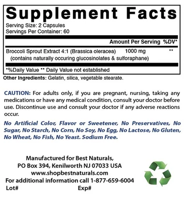 Extracto de Brote de Brócoli de Amplio Espectro 1000 mg, No OGM 120 Cápsulas para la Salud. Foto 1 de 4