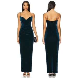 Nookie Mystery Velvet Maxi Dress Spaghetti Strap Formal Evening Gala Teal Size S - Picture 1 of 12