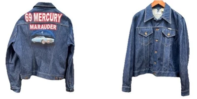Vtg Wrangler No-Fault Denim Trucker Jacket 46 Screen Print 69 MERCURY MARAUDER - Image 1 of 4