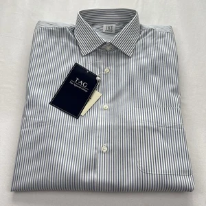 Camisa de vestir Ike Behar para hombre 15,5 34/35 blanca con rayas azules verdes manga larga - Imagen 1 de 9
