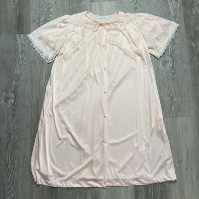 Conjunto de camisón y bata Miss Elaine vintage rosa suave flores bordadas mediano Foto 1 de 4