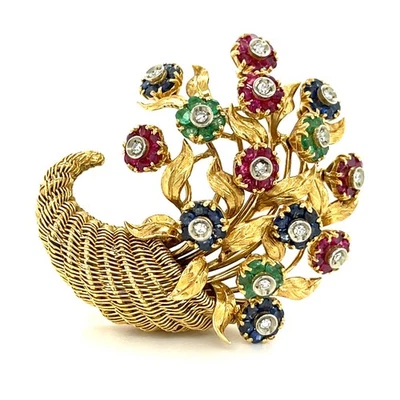 Tiffany & Co. 18k Yellow Gold Diamond and Gemstone En Tremblant Bouquet Brooch - Image 1 of 4