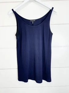 Eileen Fisher Tank Top Womens Medium Navy Blue 100% Silk Sleeveless Shell Blouse - Picture 1 of 4