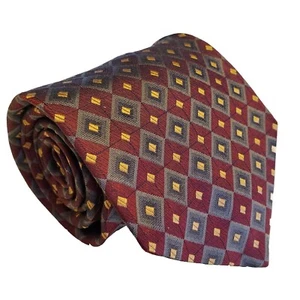 Roberto Villini Necktie Burgundy Geometric Pattern Silk Neck Tie 60x4" Jacquard - Picture 1 of 5