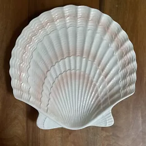 Vintage Otagiri Porzellan groß 14 Zoll Muschel Meeresmuschel Teller rosa weiß neuwertig - Bild 1 von 12