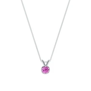 1 Ct Round Cut Pink Solid 14K White Gold Solitaire Bezel Pendant 18" Necklace - Picture 1 of 2