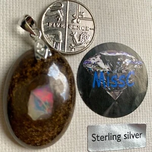 AUSTRALIAN FIRE OPAL IN MATRIX 30x21MM AND 925 STERLING SILVER BAIL STAMPED 925 - Picture 1 of 10