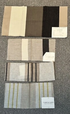 Lot of 4 Clarke Clarke Fabric Sample Remnants Stripes Beige Brown Sheer Crafts  - Image 1 of 4