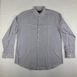 Scott Barber Shirt Mens XL Blue Brown Striped Geometric Cotton Dress Button Down - Picture 1 of 11