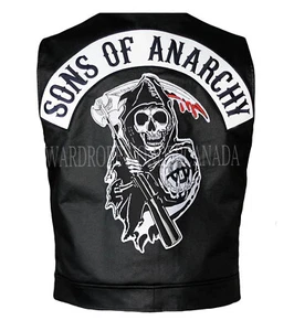 Samcro Skeleton Sons Of Anarchy Motorcycle Biker Embroidery Rock Leather Vest - Picture 1 of 3