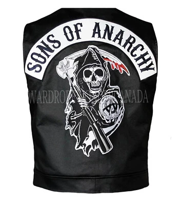 Samcro Skeleton Sons Of Anarchy Motorcycle Biker Embroidery Rock Leather Vest - Image 1 of 3
