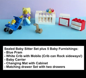 Series 16 Sealed Babysitter Baby - Rocking Crib Stroller -MADE OF LEGO BRICKS - Picture 1 of 19