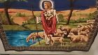 Panel z tkaniny vintage - religijny Jezus Chrystus Scena owcza 55"x37"