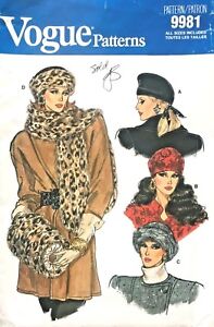 1980's VOGUE Misses' Accessories Hat,Stole,Muff Pattern 9981 Size S-XL UNCUT