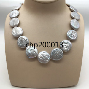 Beautiful AAA+18-22mm Baroque Button Coin Shaped Akoya Natural  Pearl Necklace 1