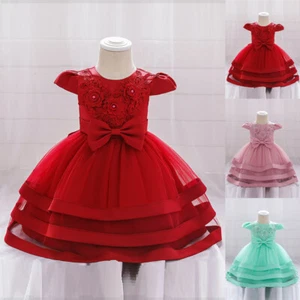 Baby Girls Princess Floral Lace Bow Dress Kid Wedding Evening Party Dress Gown - Picture 1 of 20
