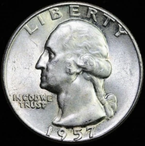 1957 25C WASHINGTON SILVER QUARTER - GEM BU UNC - Picture 1 of 2
