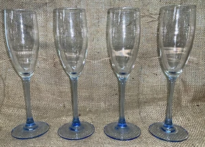 Luminarc France Ice Blue Stem Champagne Flutes Glasses 8 3/4” Set Of 4 - Picture 1 of 6