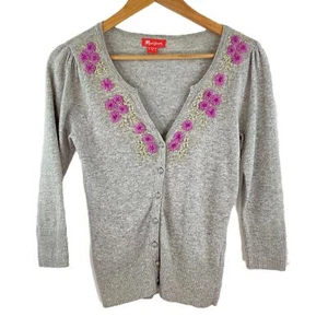 Monsoon Grey Angora Blend Pink Embroidered Flower Cardigan UK 8 - Picture 1 of 4