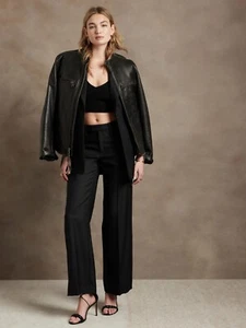 Banana Republic High-Rise Wide-Leg Italian Wool Pant, BLACK SIZE 4L #746688 W07 - Picture 1 of 12
