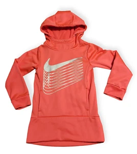 Nike Dri-Fit Hoodie Pullover Pink Silver Logo Front Pocket Girls Size 3-4yrs. - Picture 1 of 6