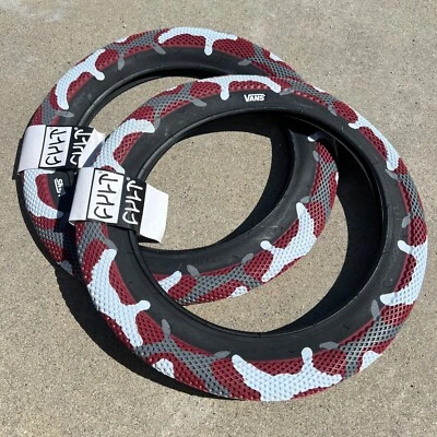 PAIR OF CULT BMX VANS 16" BICYCLE TIRES RED CAMO
