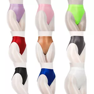Damen Shiny Glooy High Cut Tanga Slips Bikinihose Hohe Taille Badehose Bademode - Picture 1 of 87