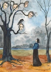 ACEO PRINT OF PAINTING RYTA CROW MAGIC ART HALLOWEEN WITCH landscape pagan tree - Imagen 1 de 1