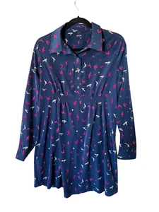 GAP MATERNITY Womens Dress Bird Print Button Down Long Sleeve Blue Size M - Picture 1 of 5