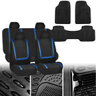 Car Seat Covers Blue Black Combo Set For Auto W/Black  Floor Mats