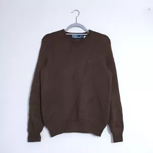 Jersey de punto vintage Polo Ralph Lauren marrón algodón pequeño cuello redondo años 90 logotipo - Imagen 1 de 13