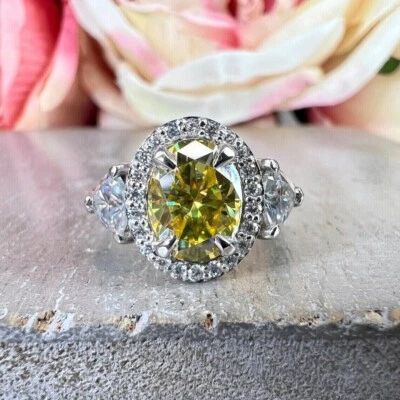 2Ct Lab Created Oval Cut Peridot Womens Engagement Ring 14k White Gold Plated - Image 1 of 4