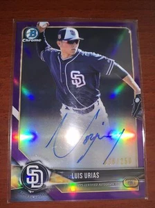 2018 Bowman Chrome Purple Refractor Auto Luis Urias 38/250 Milwaukee Brewers - Picture 1 of 2