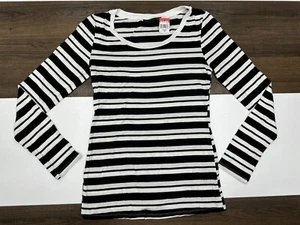 Attention Womens XS / X-Small Black Long Sleeve Stripe Shirt Round Neck Top NWT - Picture 1 of 7