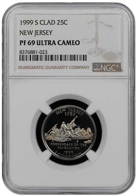 1999 S Clad Proof New Jersey quarter graded by NGC PF  69 ULTRA CAMEO - Image 1 of 2