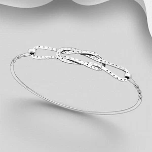 Hammered Oxidized Love Knot Solid 925 Sterling Silver Bangle Bracelet Women Men - Picture 1 of 3