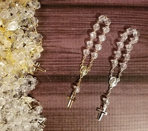 96 Pieces of Mini Rosary Favors Clear Gold or silver Christening or all occasion - Picture 1 of 6
