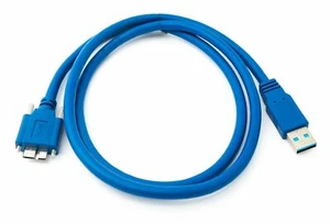 Kabel USB 3.0 100 cm wtyczka micro B do wtyczki typu A adapter śrubowy w kolorze niebieskim - Zdjęcie 1 z 4