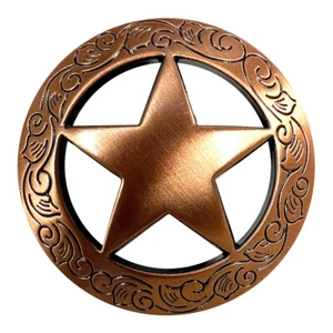 Set of 6 Saddle Horse Tack Copper Engraved Ranger Star Conchos screw back - Picture 1 of 2