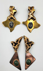 Vtg Brutalist Modern Abstract Mixedmetal Post & Clip-On Earrings 2 Pair Unsigned