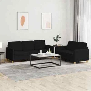 2pcs Sofa Set 5-Seater Modern Living Room Lounge Couch Futon Chair Fabric Black - Picture 1 of 8