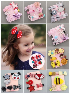 Girls hair clips Set Pack 6pcs 5pcs Cute Bow Flower Baby Hairpins Party Gift AU - image 1 of 4
